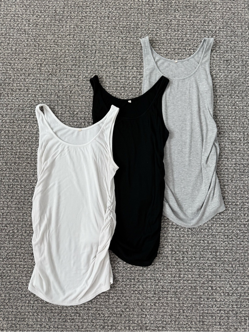 Maternity Ribbed Tank Top — White, Black & Gray (3-Pack)